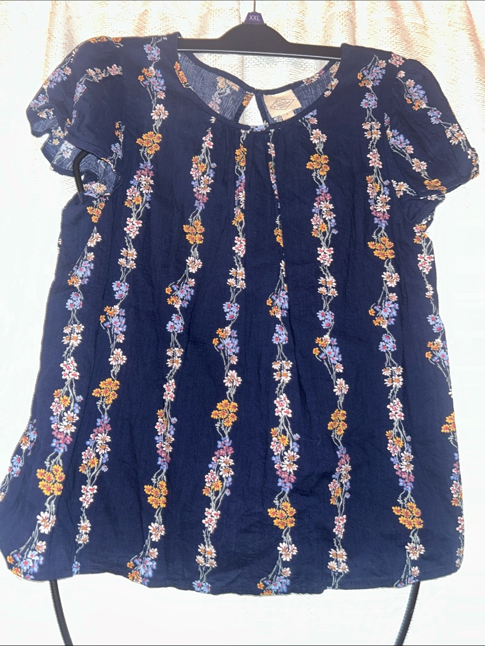 St. John's Bay Navy Embroidered Floral Short-Sleeve Blouse